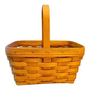 1994 Longaberger Medium Market Basket Handwoven Rectangle Wood Handle USA